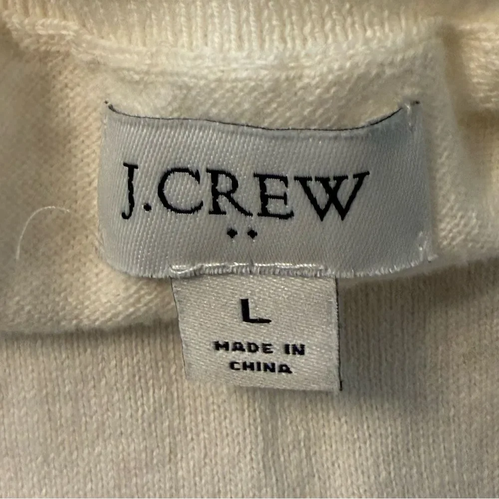 J. Crew Ivory Cotton Ruffle Rhinestone Sweater Size Large